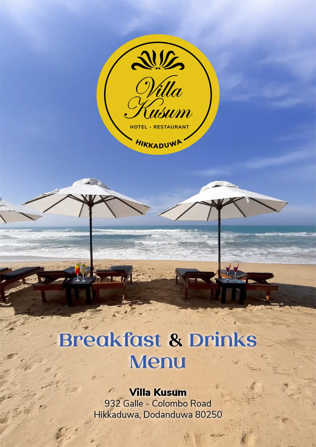 Menu Beach restaurant Villa Kusum Hikkaduwa